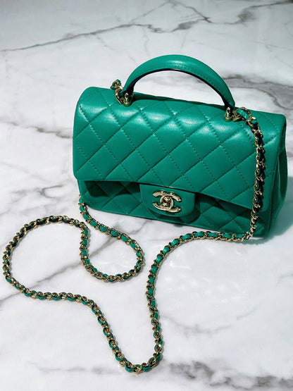CHANEL 23P MINI HANDLE, Green/Blue/Gold