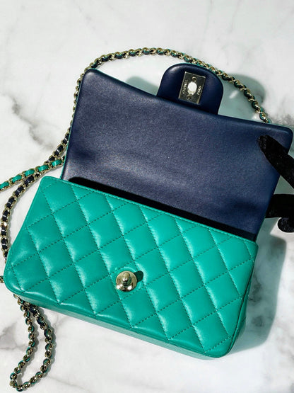 CHANEL 23P MINI HANDLE, Green/Blue/Gold