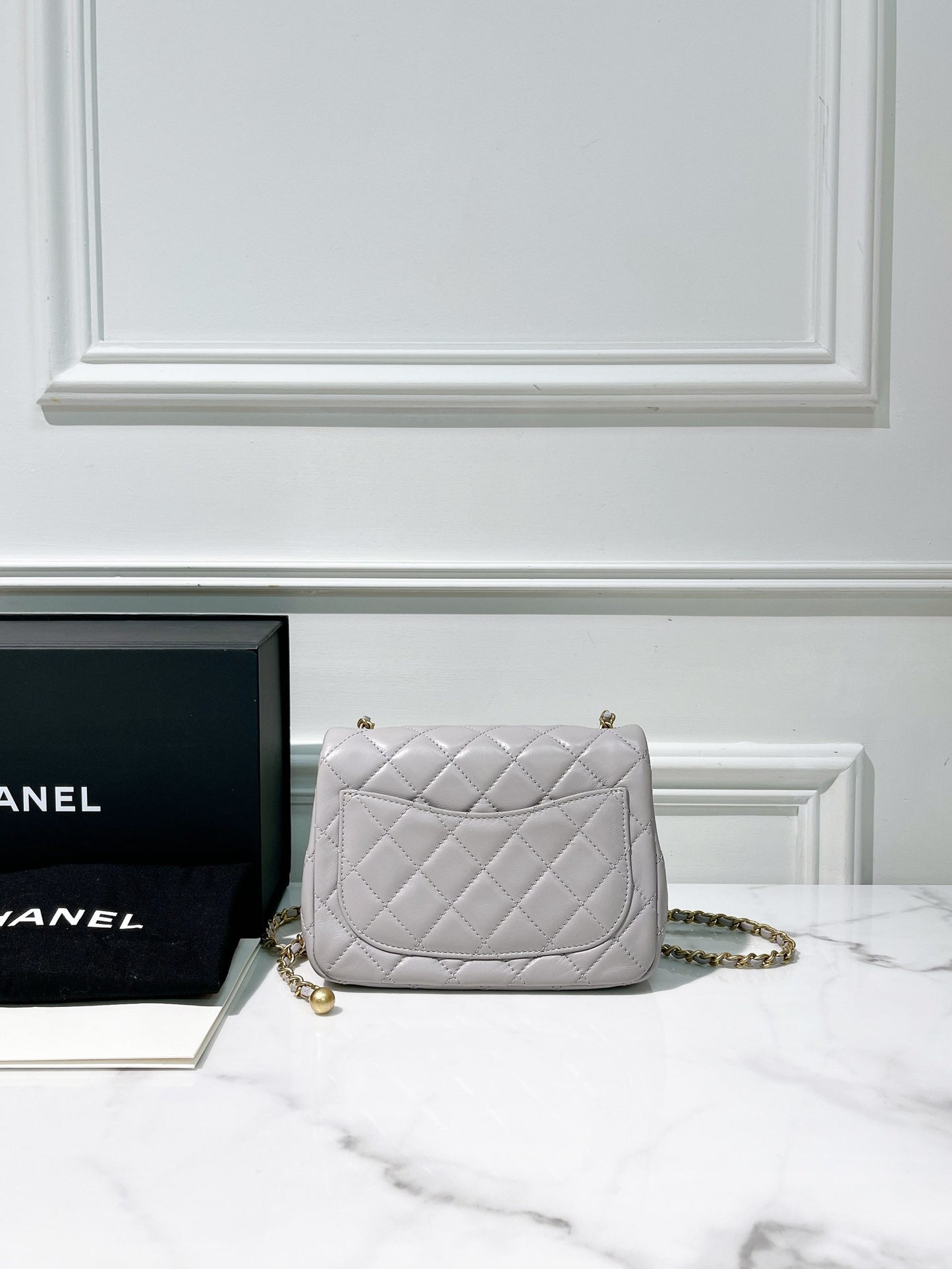 CHANEL MINI SQUARE, Gray/Gold