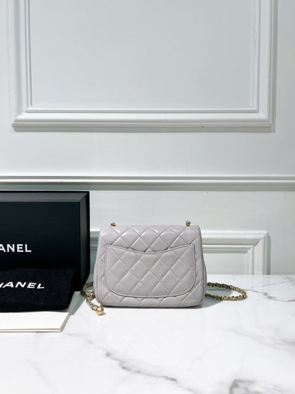 CHANEL MINI SQUARE, Gray/Gold