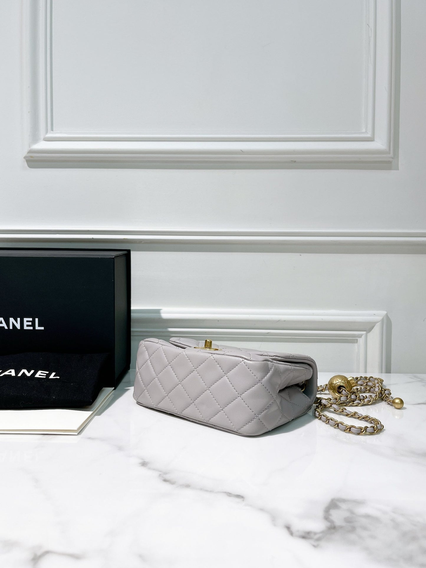 CHANEL MINI SQUARE, Gray/Gold