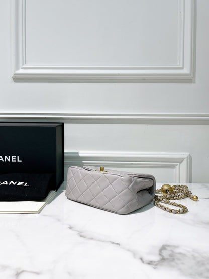 CHANEL MINI SQUARE, Gray/Gold