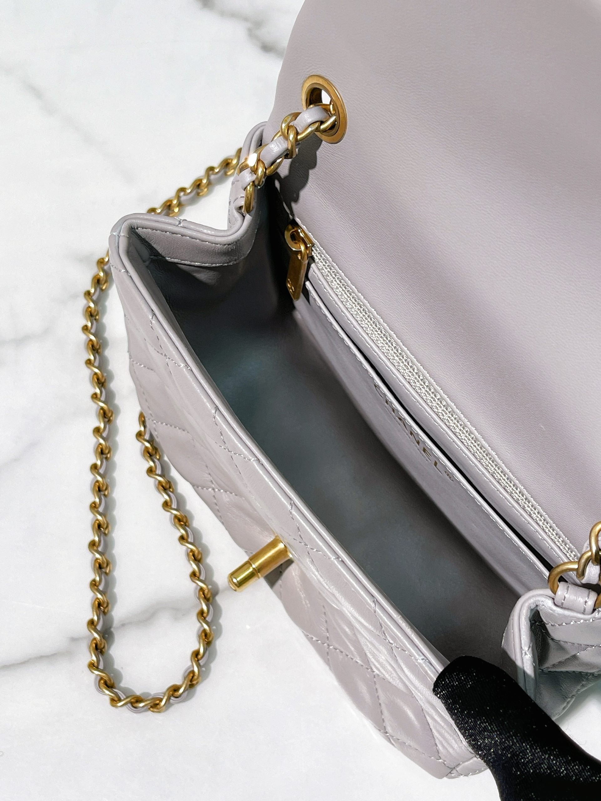 CHANEL MINI SQUARE, Gray/Gold