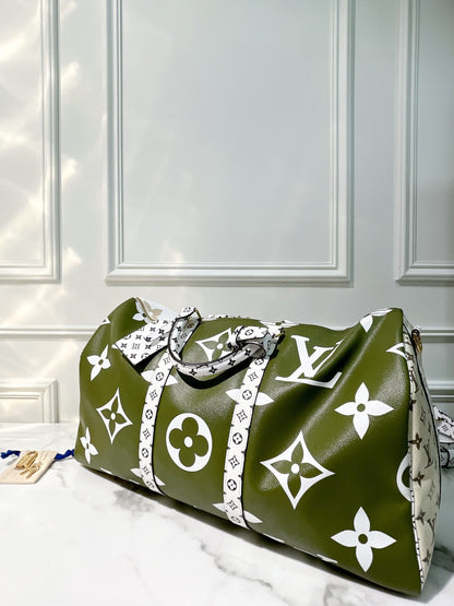 LV KEEPALL 50, Green/White/Gold