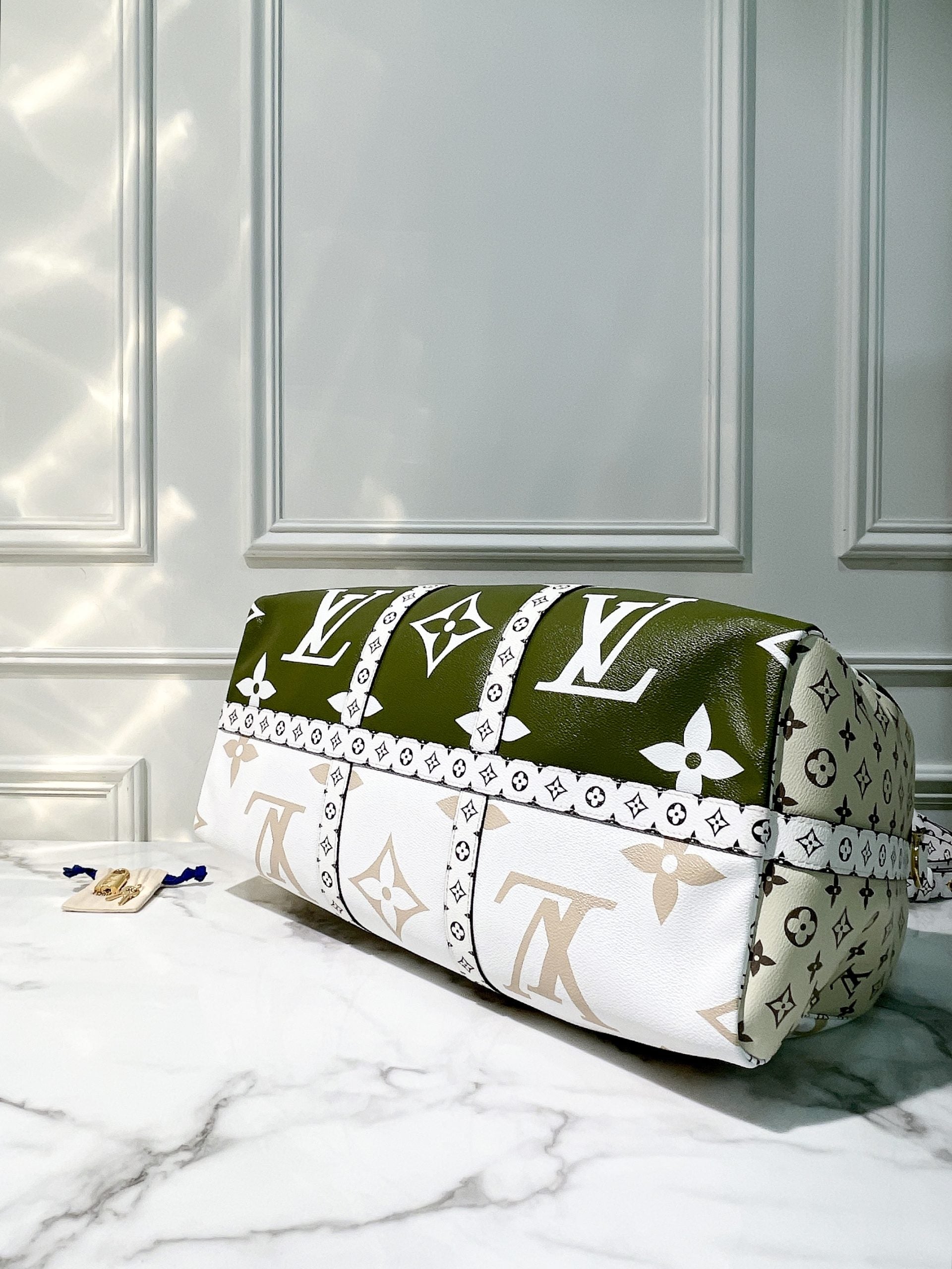 LV KEEPALL 50, Green/White/Gold