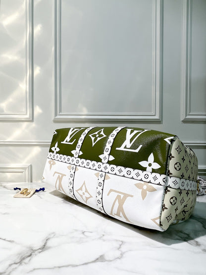 LV KEEPALL 50, Green/White/Gold