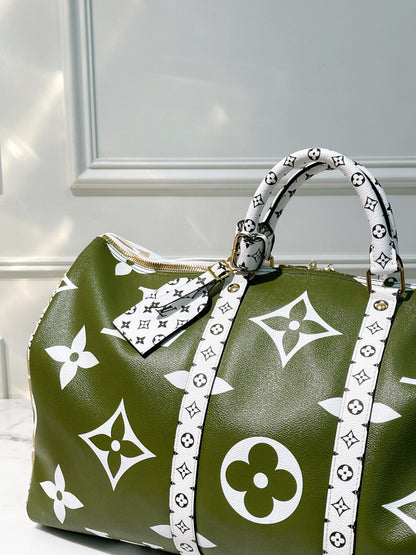 LV KEEPALL 50, Green/White/Gold