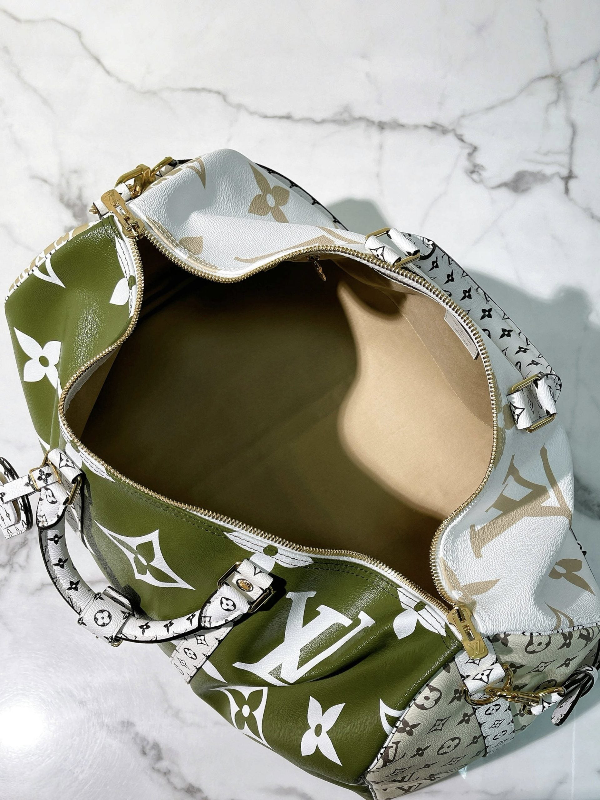 LV KEEPALL 50, Green/White/Gold