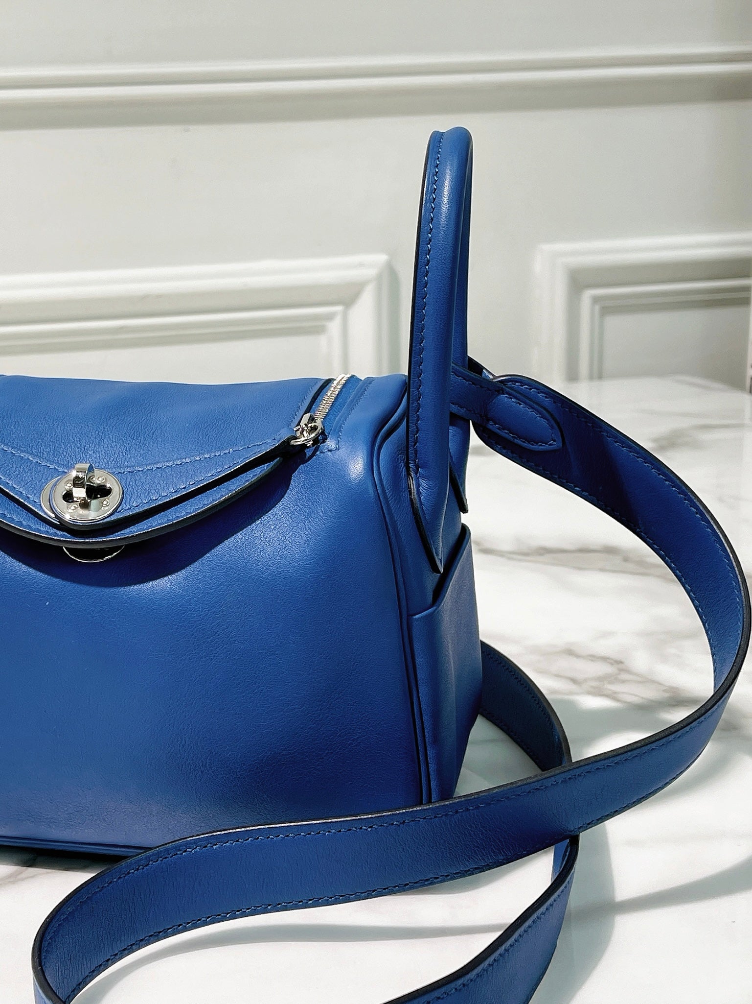HERMES MINI LINDY, Blue France/Silver