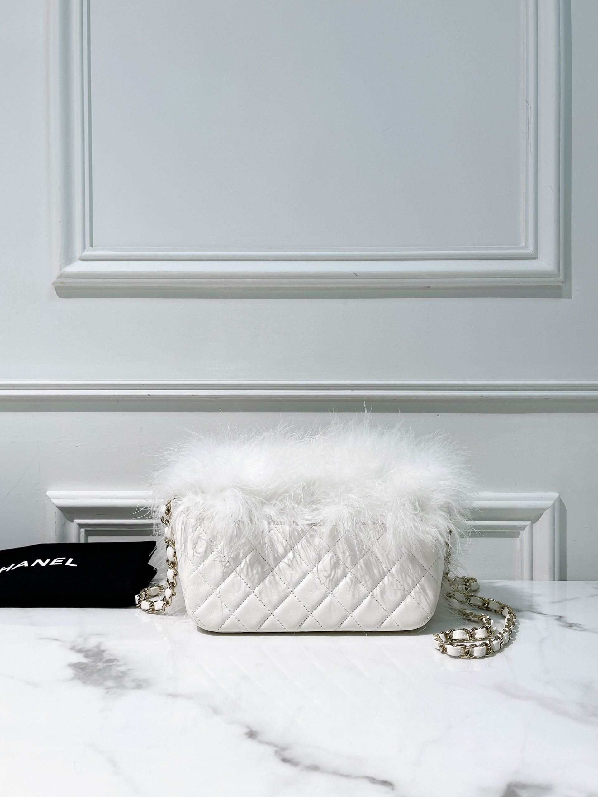 CHANEL MINI FLAP, White/Gold