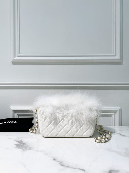 CHANEL MINI FLAP, White/Gold