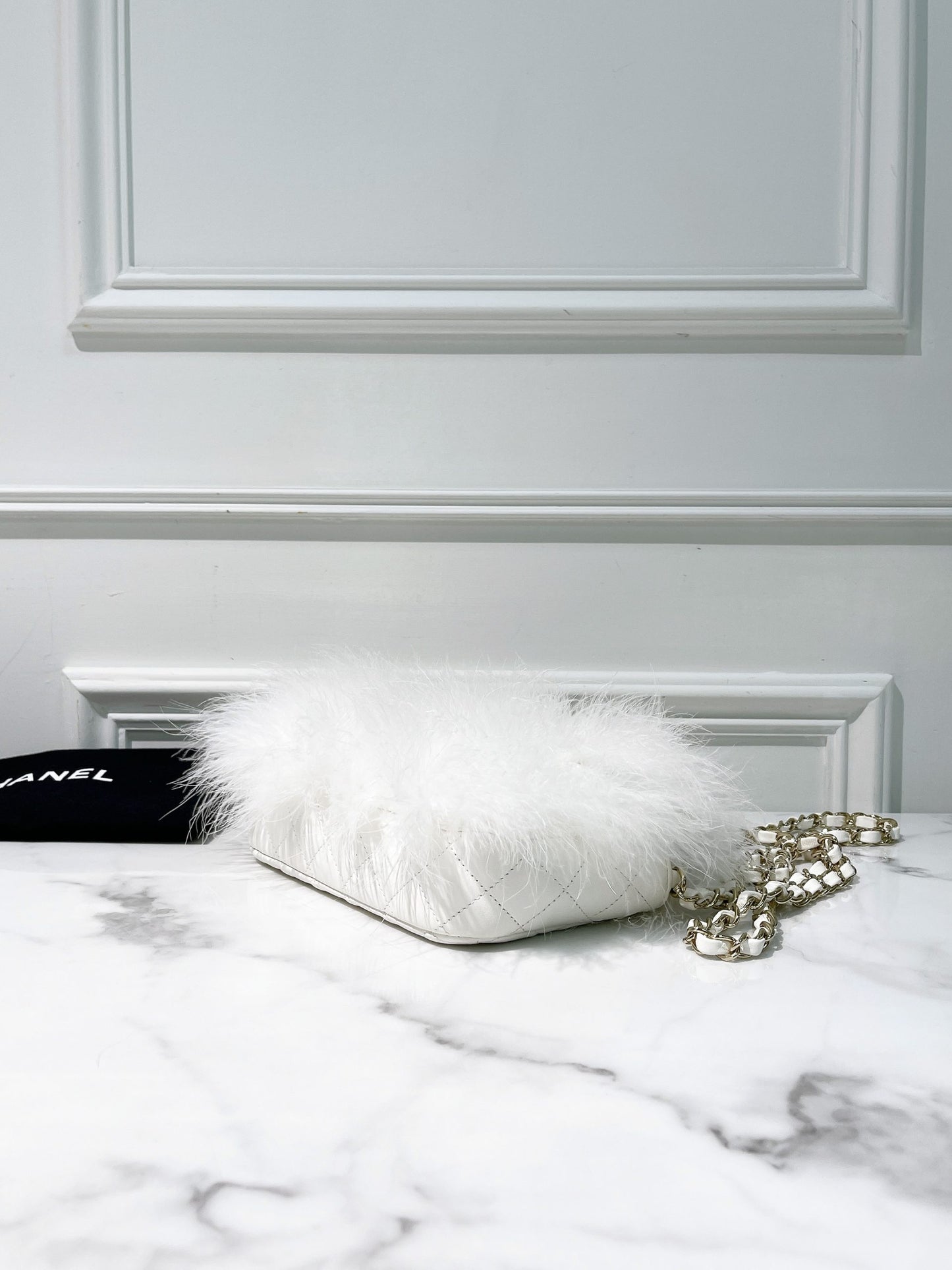 CHANEL MINI FLAP, White/Gold