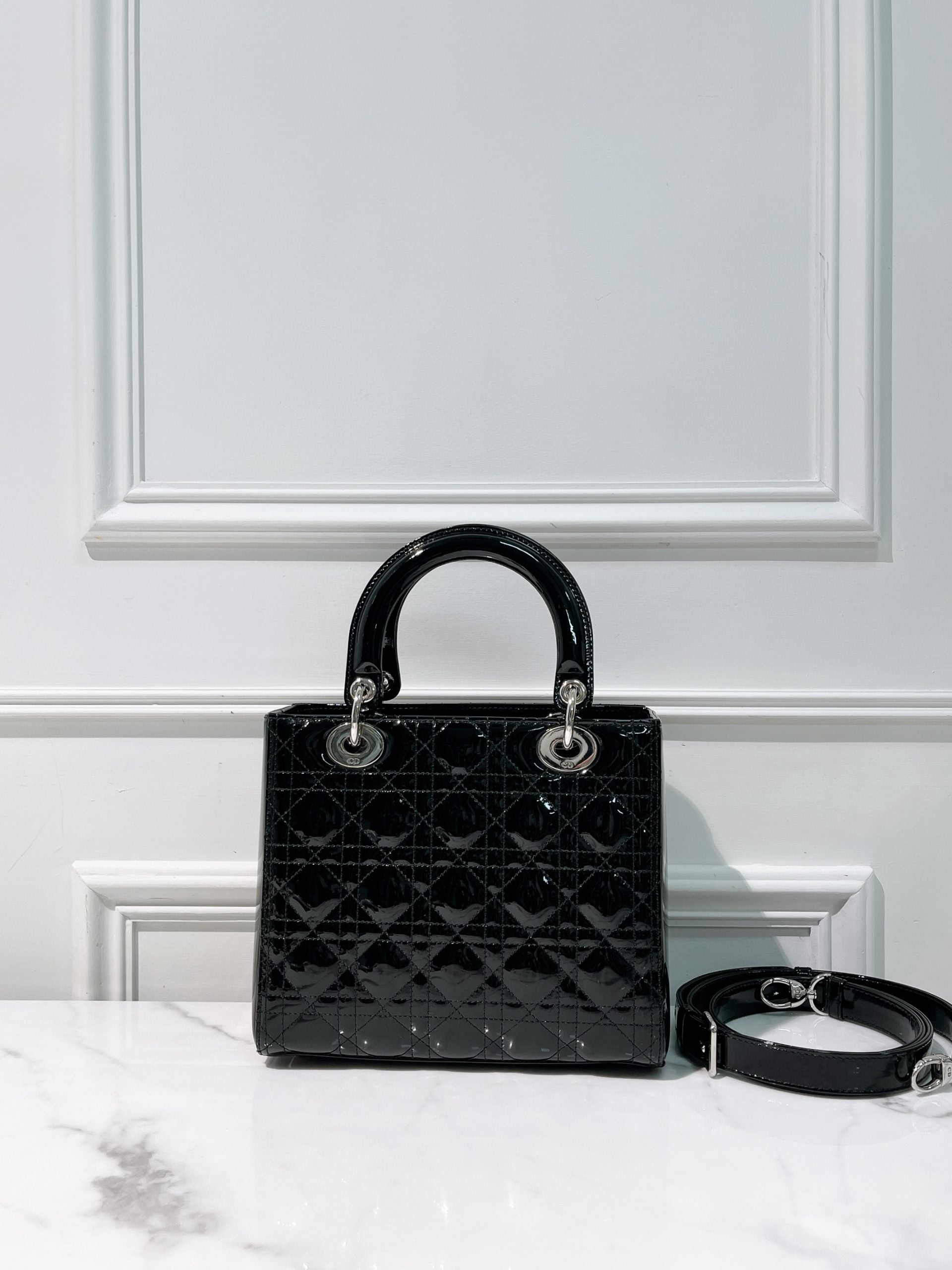 DIOR MEDIUM LADY DIOR, Black/Silver