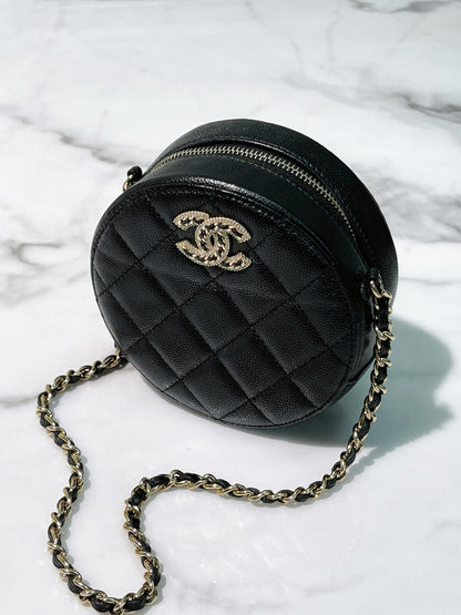 CHANEL MINI ROUND BAG, Black/Gold