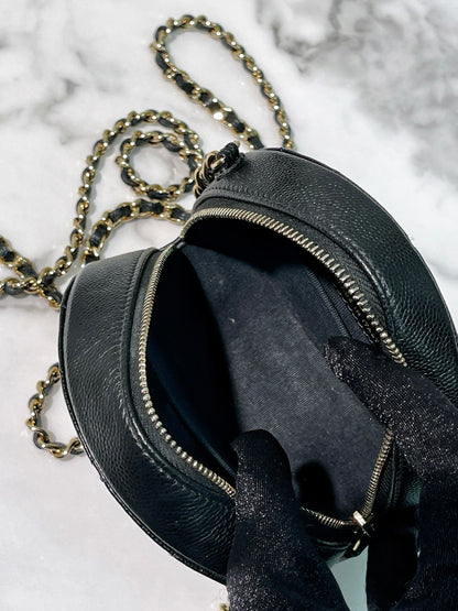 CHANEL MINI ROUND BAG, Black/Gold