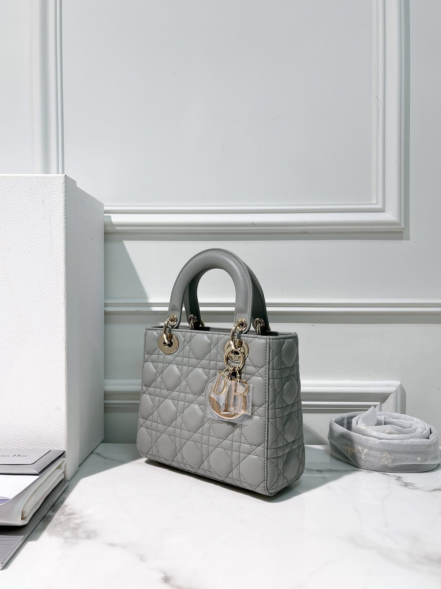 DIOR SMALL LADY DIOR, Grey/Gold
