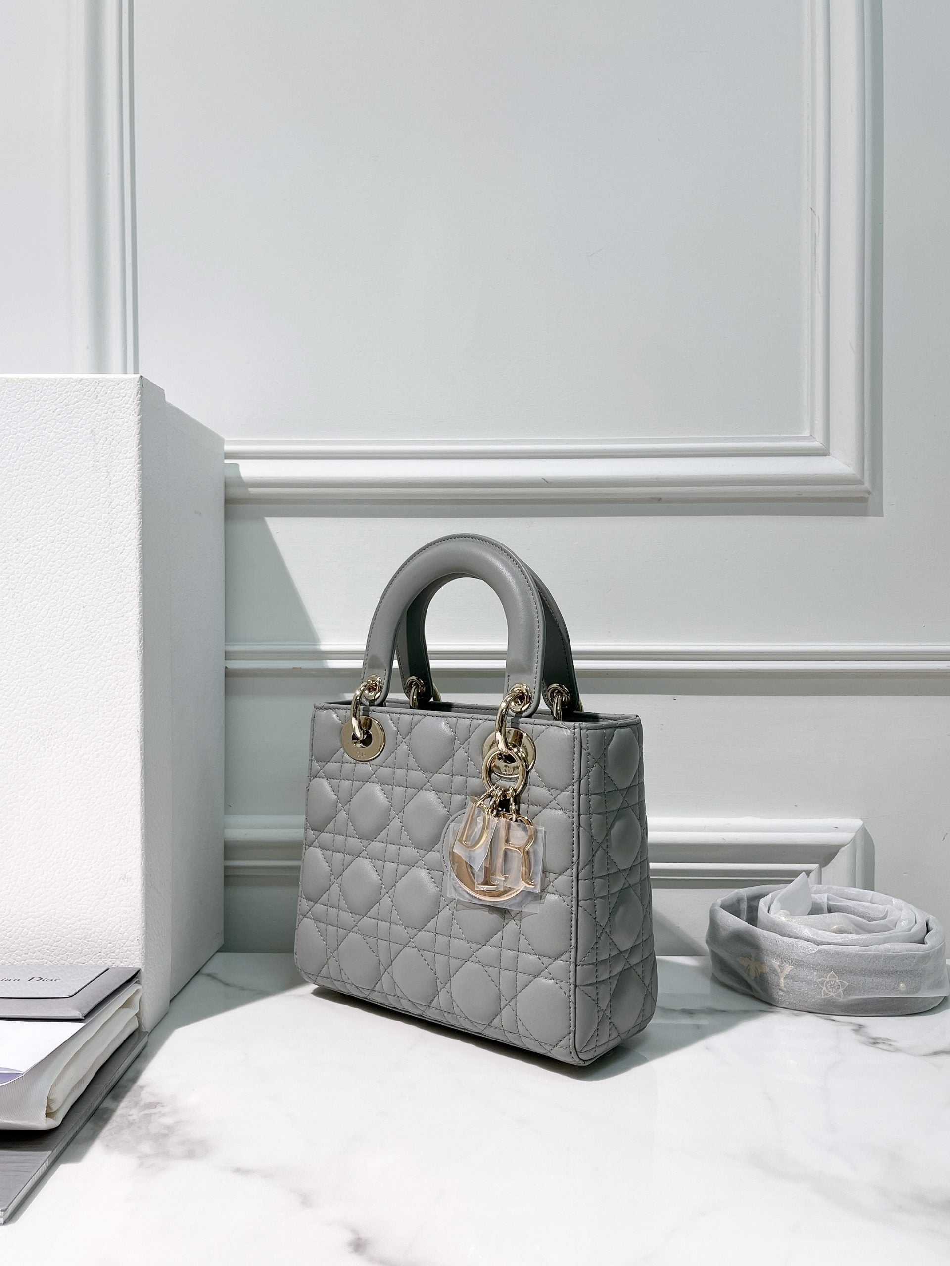 DIOR SMALL LADY DIOR, Grey/Gold