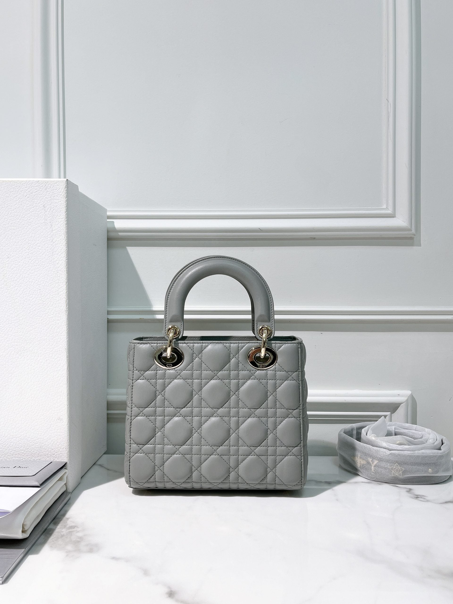 DIOR SMALL LADY DIOR, Grey/Gold