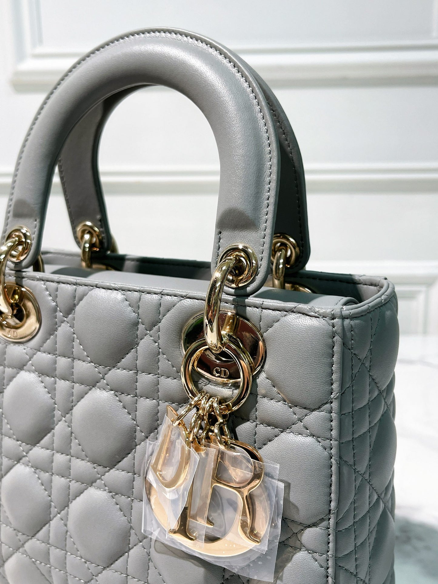 DIOR SMALL LADY DIOR, Grey/Gold