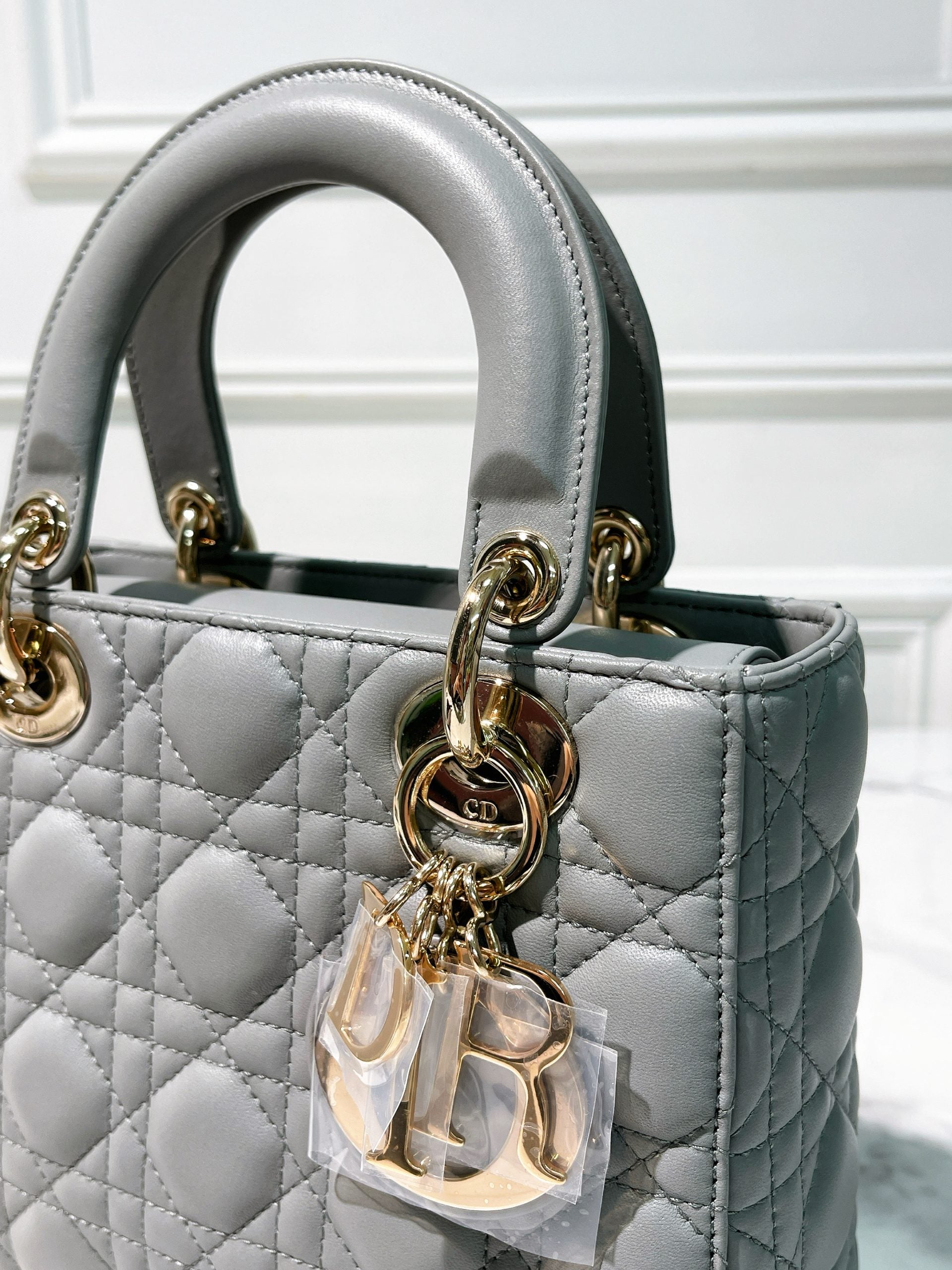 DIOR SMALL LADY DIOR, Grey/Gold