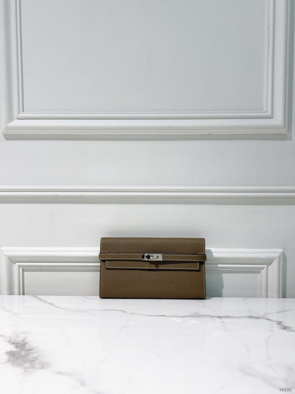 HERMES KELLY LONG WALLET, Etoupe/Silver