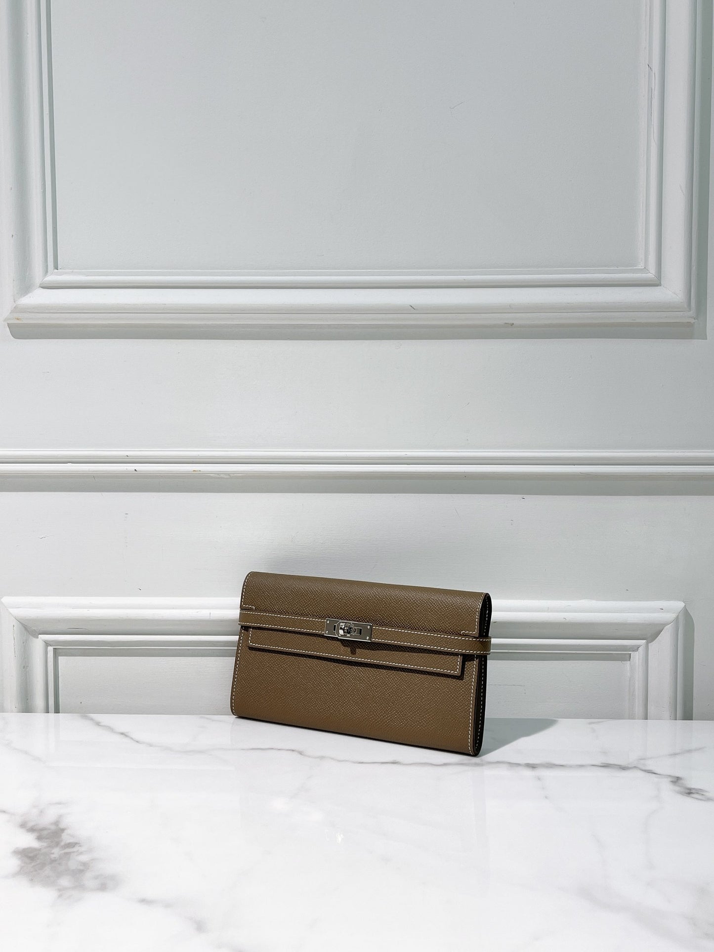 HERMES KELLY LONG WALLET, Etoupe/Silver