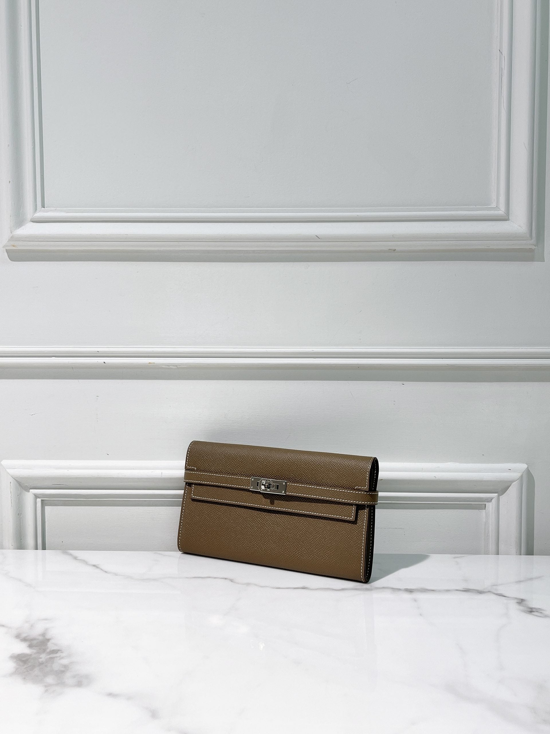 HERMES KELLY LONG WALLET, Etoupe/Silver