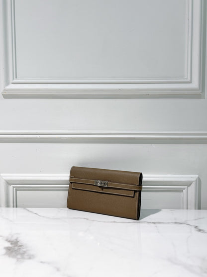 HERMES KELLY LONG WALLET, Etoupe/Silver