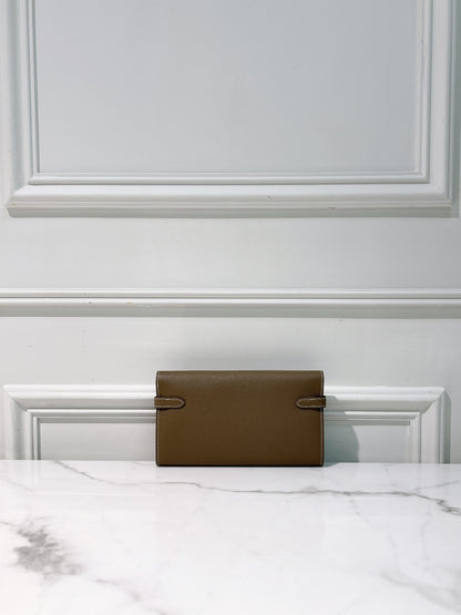 HERMES KELLY LONG WALLET, Etoupe/Silver