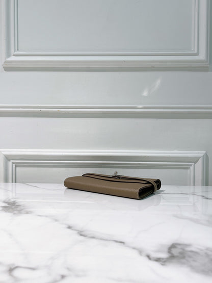 HERMES KELLY LONG WALLET, Etoupe/Silver