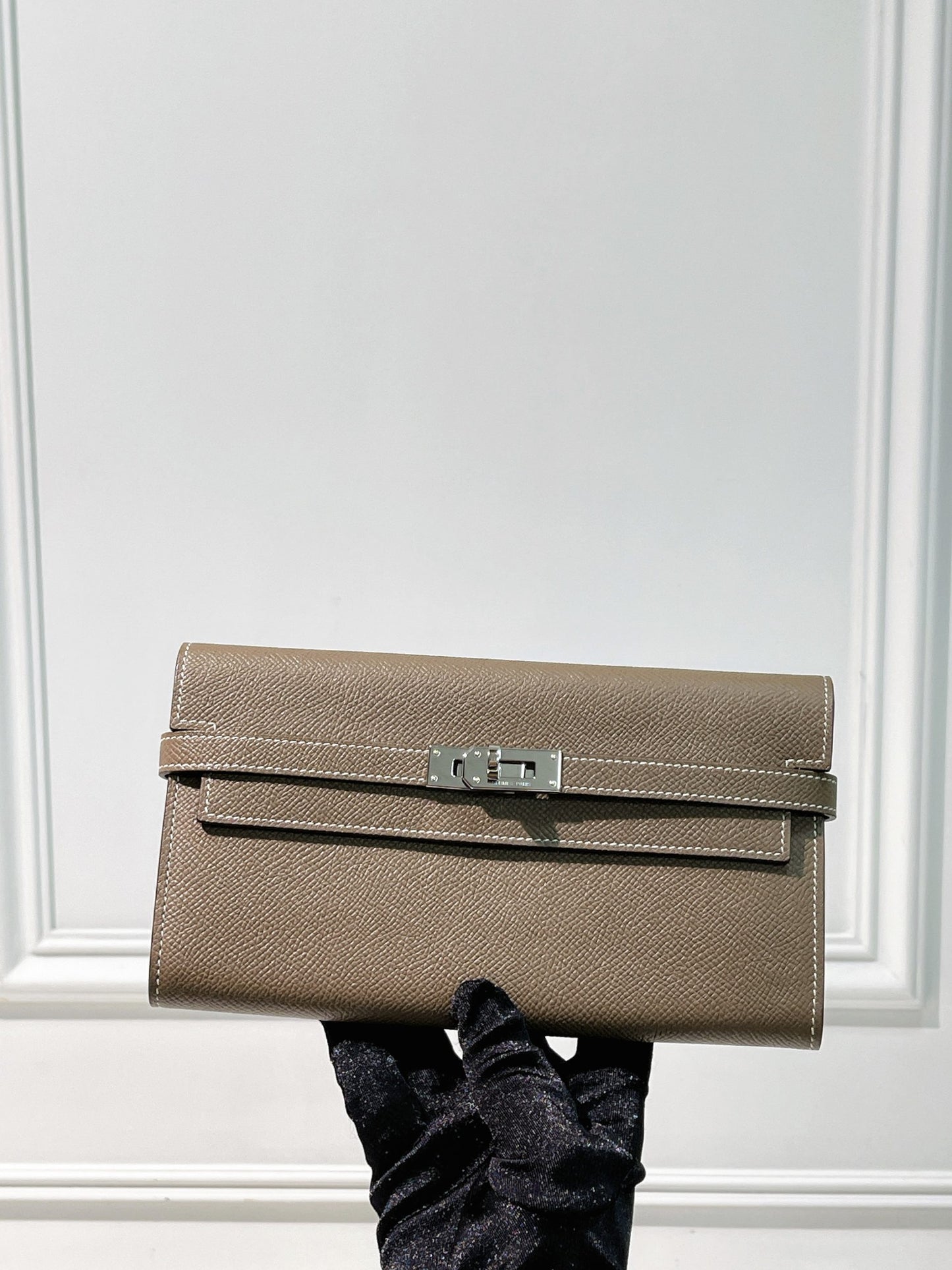 HERMES KELLY LONG WALLET, Etoupe/Silver