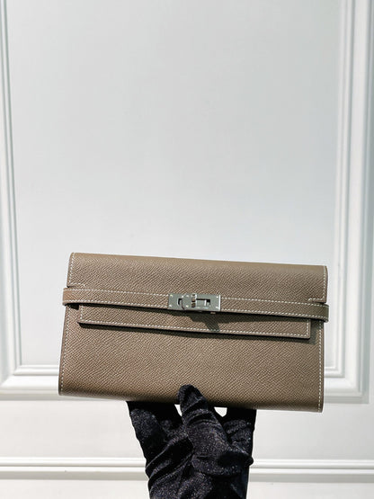 HERMES KELLY LONG WALLET, Etoupe/Silver