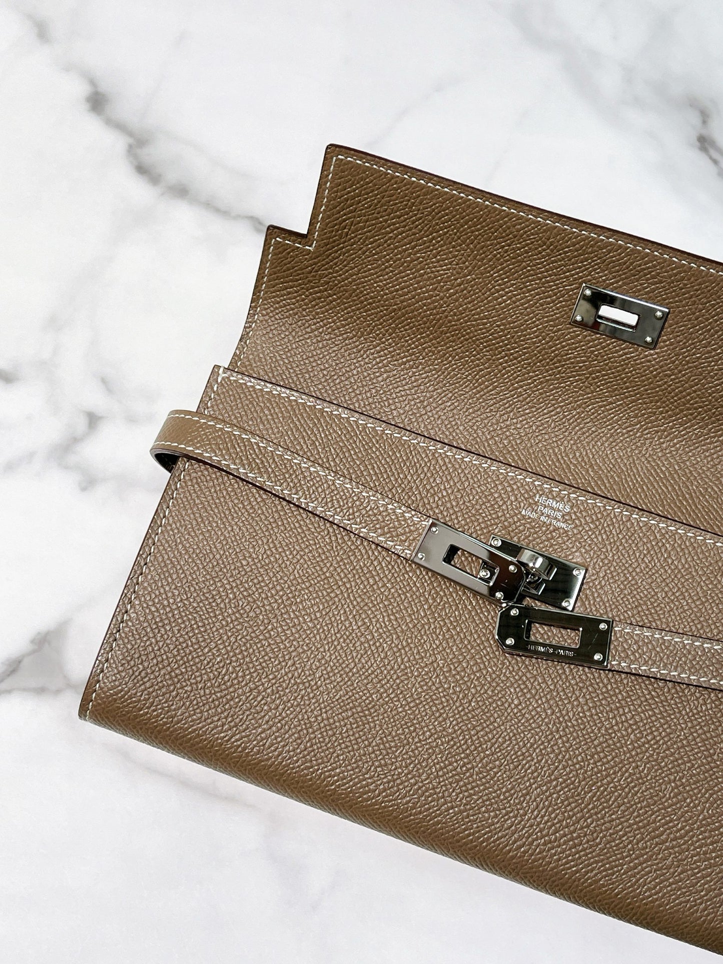 HERMES KELLY LONG WALLET, Etoupe/Silver