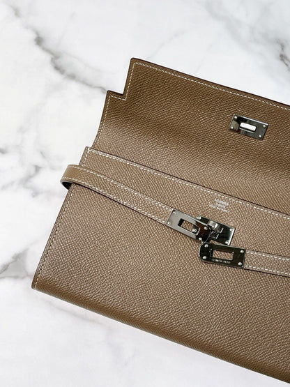HERMES KELLY LONG WALLET, Etoupe/Silver