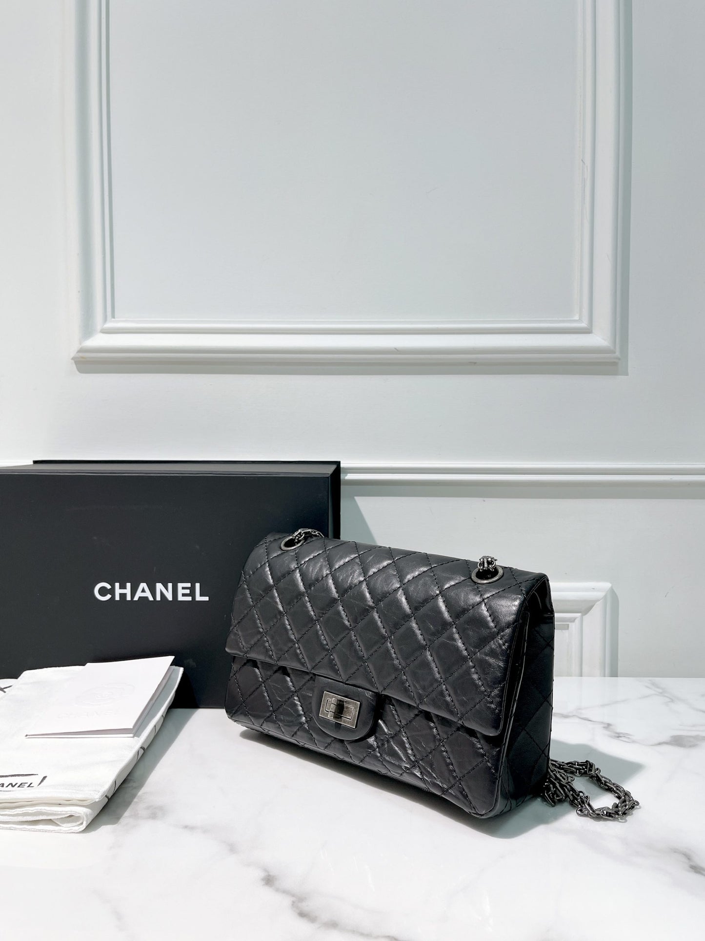 CHANEL SMALL 2.55, Black/Silver