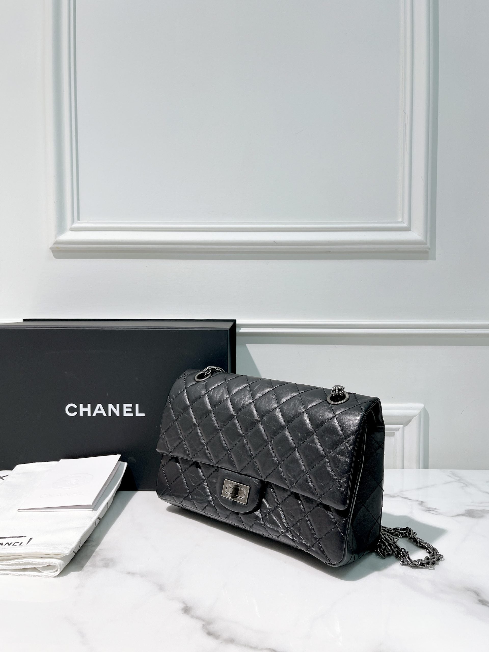 CHANEL SMALL 2.55, Black/Silver