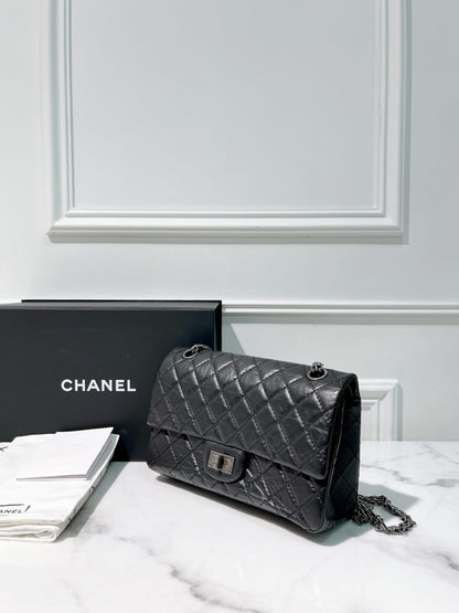 CHANEL SMALL 2.55, Black/Silver