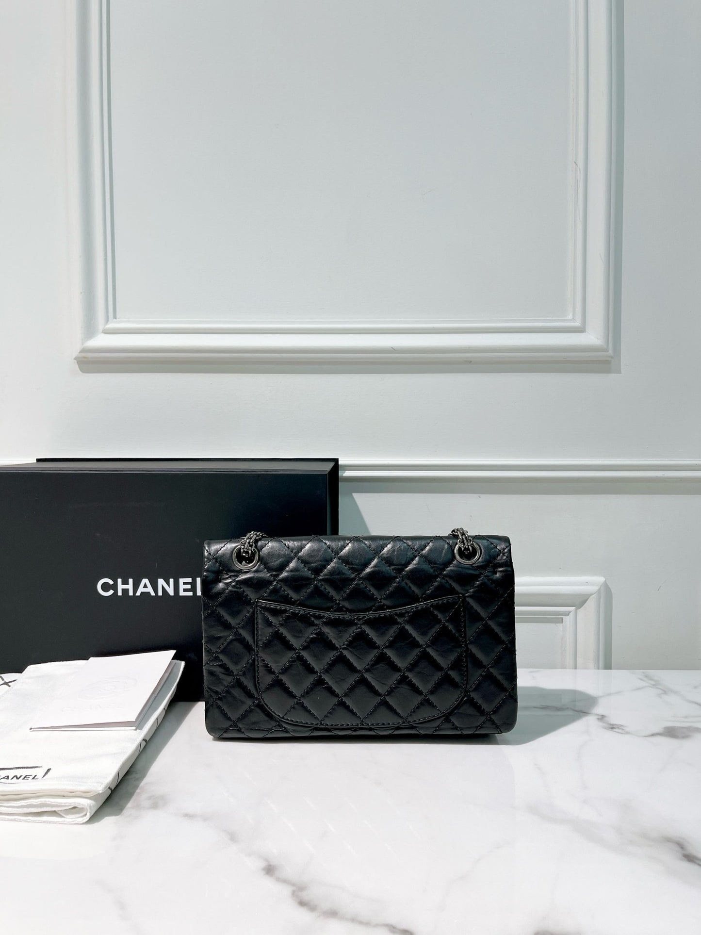 CHANEL SMALL 2.55, Black/Silver
