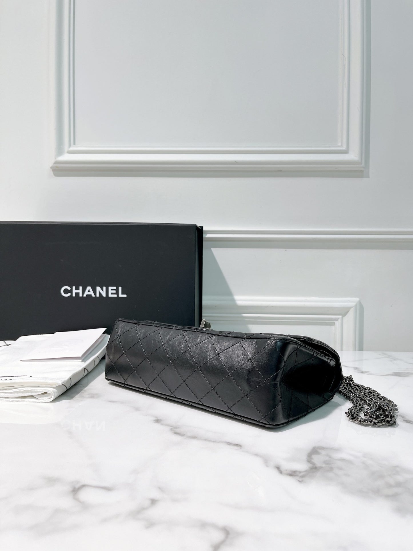 CHANEL SMALL 2.55, Black/Silver