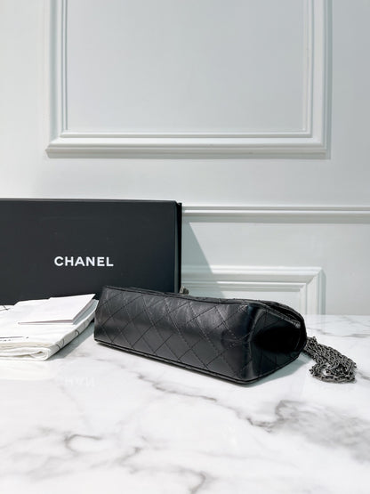 CHANEL SMALL 2.55, Black/Silver