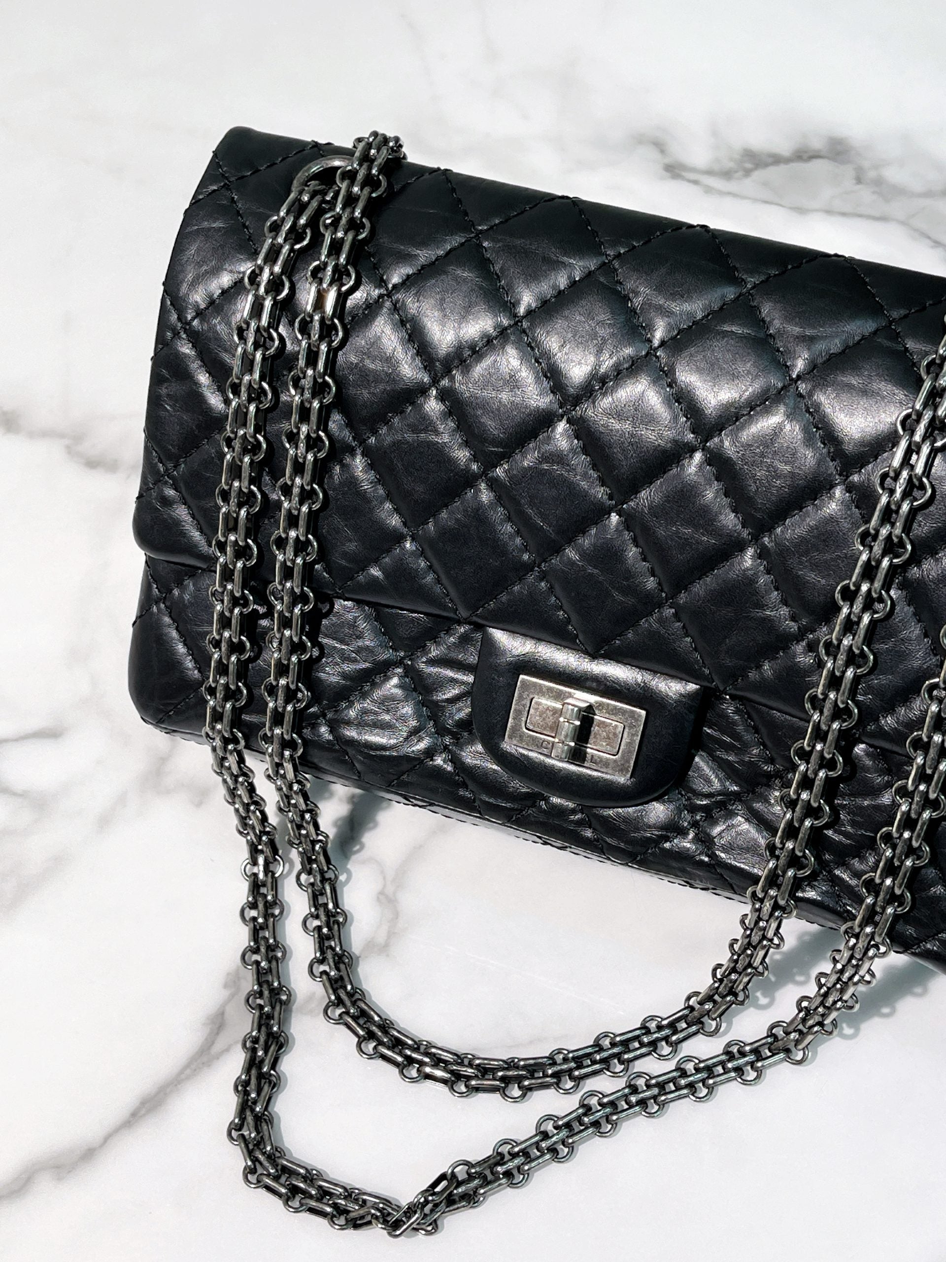 CHANEL SMALL 2.55, Black/Silver
