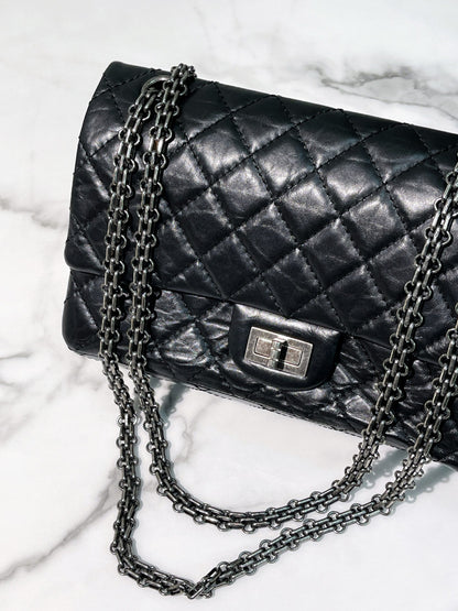 CHANEL SMALL 2.55, Black/Silver