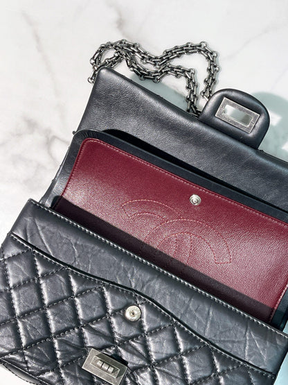 CHANEL SMALL 2.55, Black/Silver