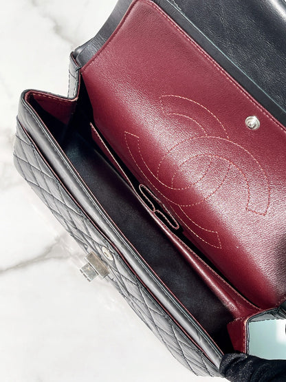 CHANEL SMALL 2.55, Black/Silver