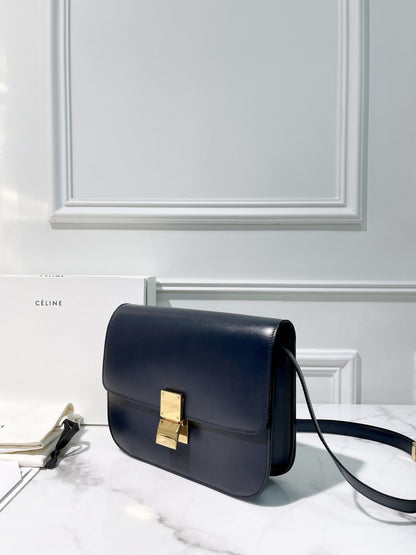 CELINE MEDIUM BOX, Navy/Gold