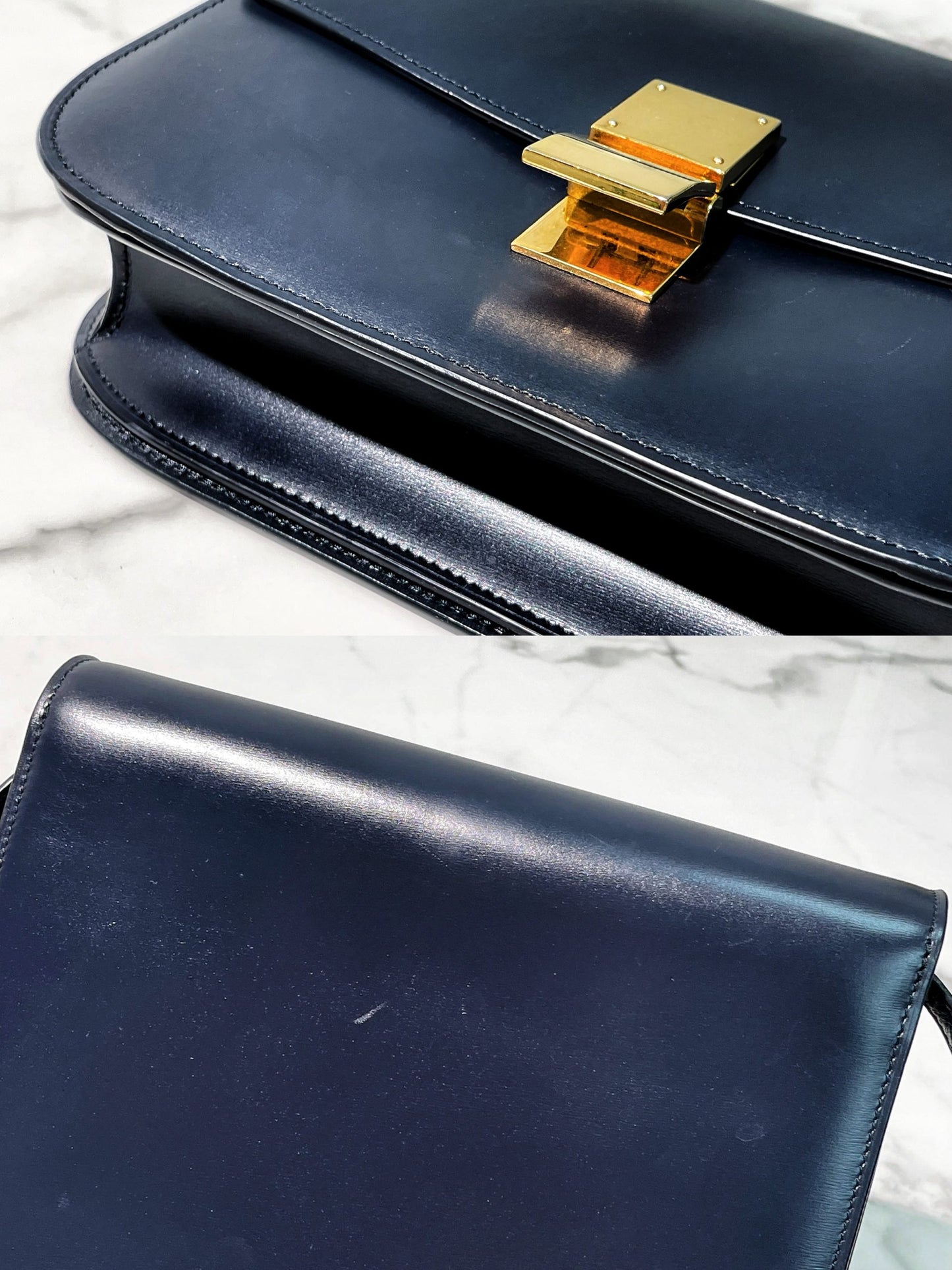 CELINE MEDIUM BOX, Navy/Gold