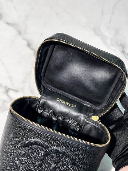 CHANEL VINTAGE VANITY CASE, Black/Gold