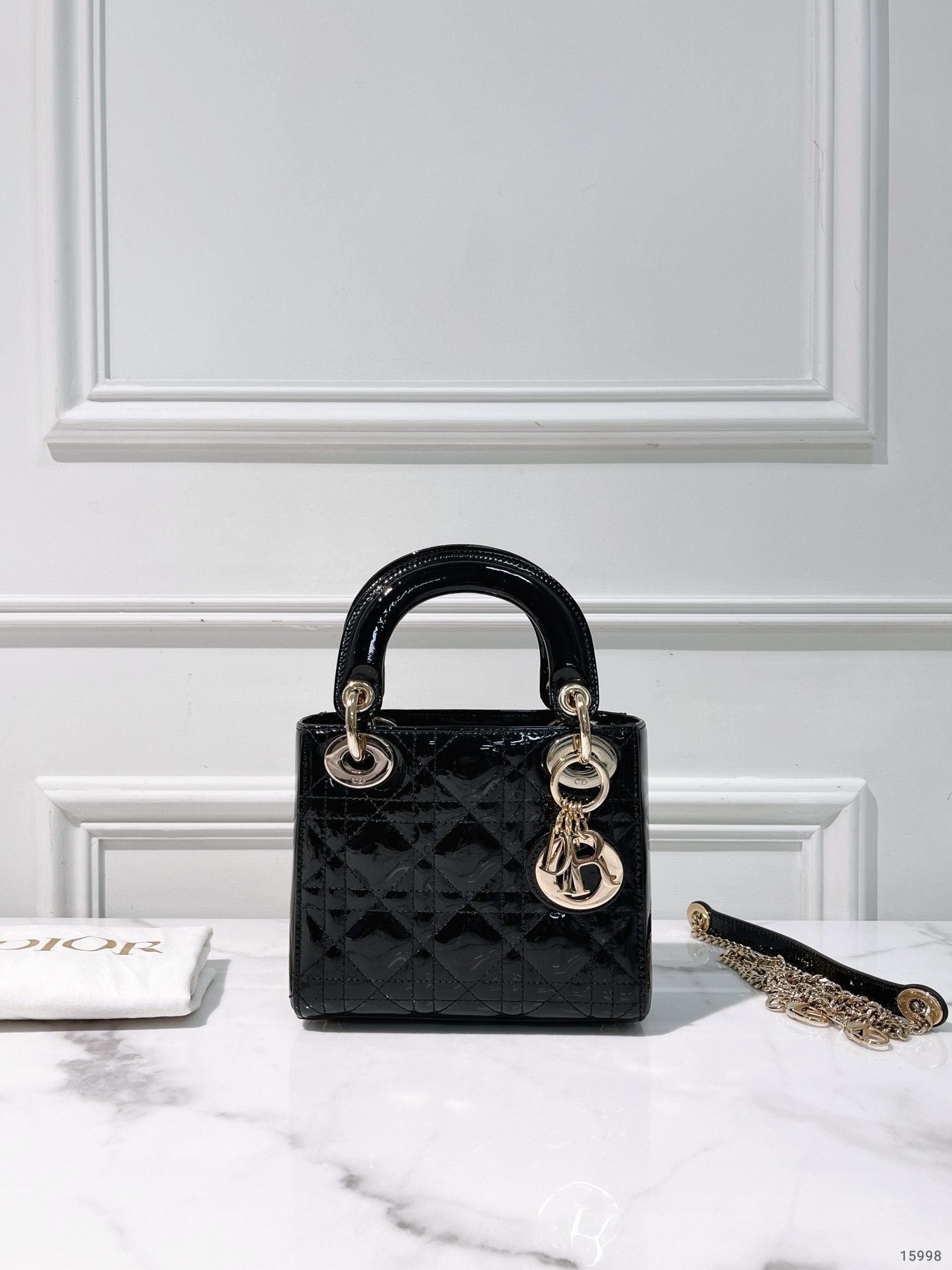 DIOR MINI LADY DIOR, Black/Gold