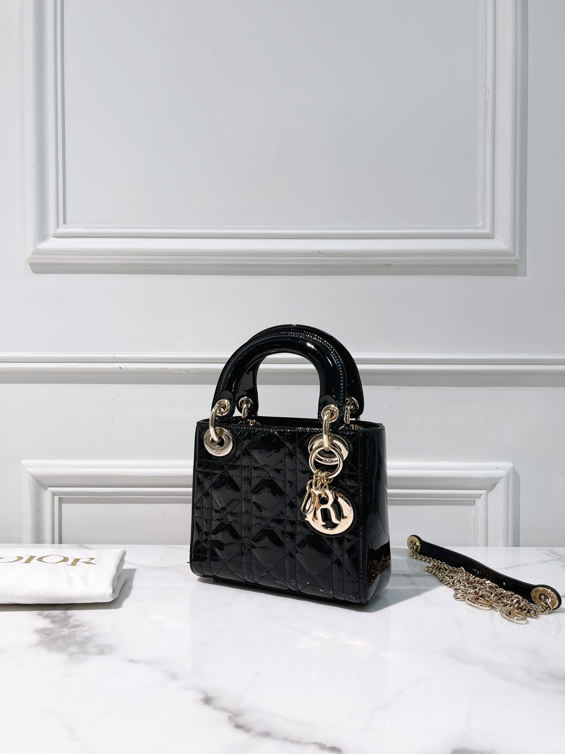 DIOR MINI LADY DIOR, Black/Gold
