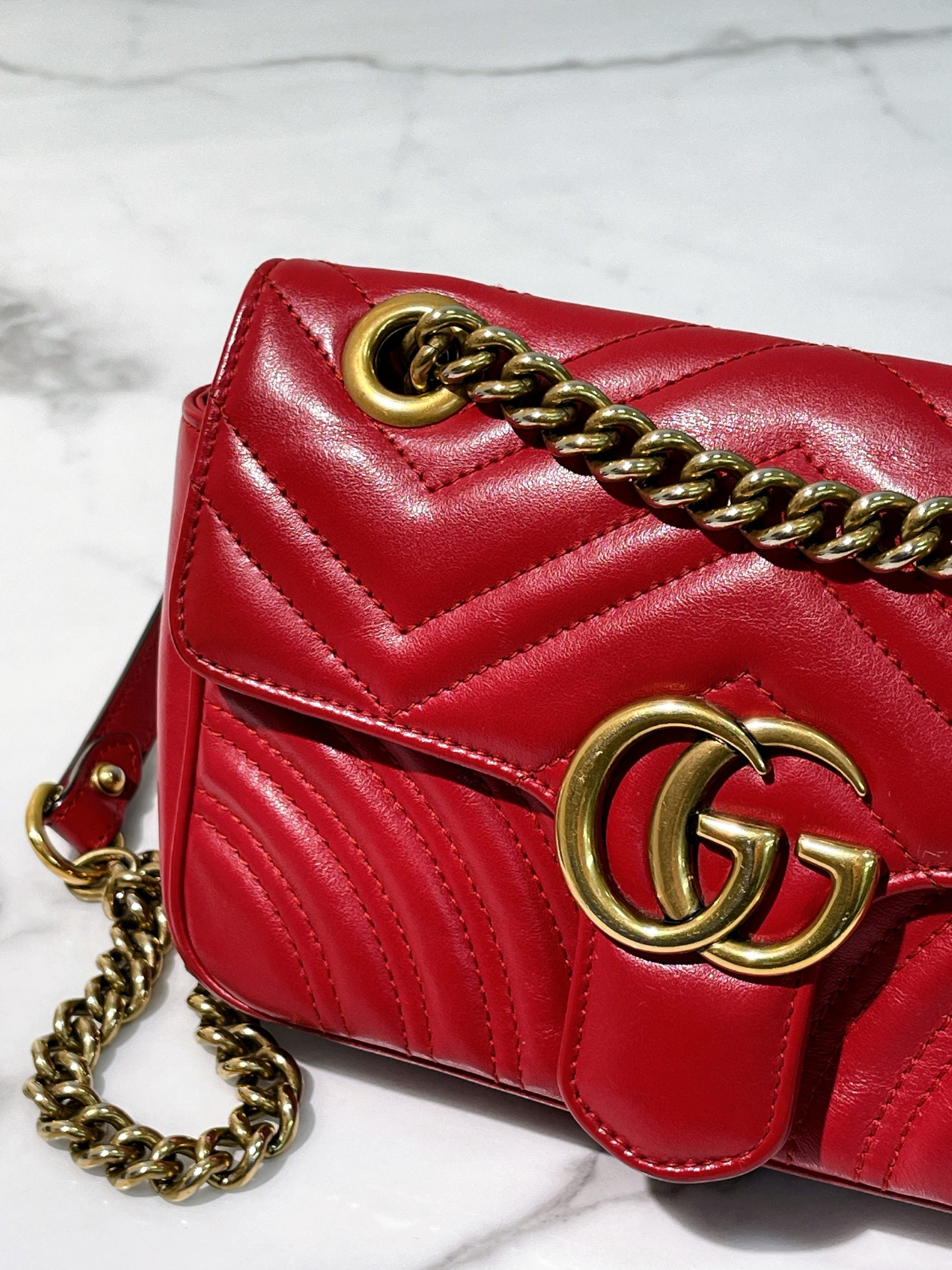GUCCI MARMONT SMALL, Red/Gold